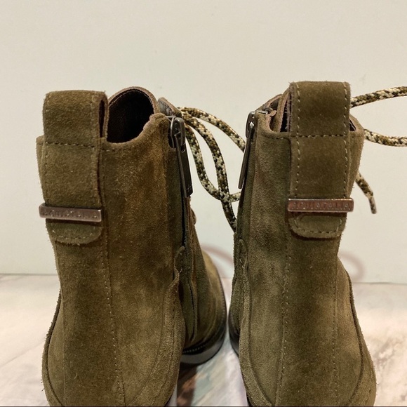 Aquatalia Ihana Water Resistant Lace Up Green Suede Heeled Boot 7M - Picture 4 of 13